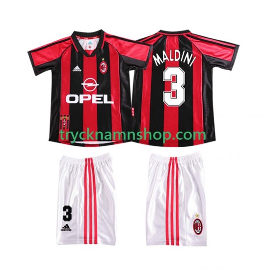 AC Milan MALDINI 3 1998 1999 Tröja Retro 1:a Matchställ Barn Kortärmad