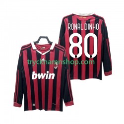 AC Milan RONALDINHO 80 2009 2010 Tröja Retro 1:a Matchställ Män Långärmad