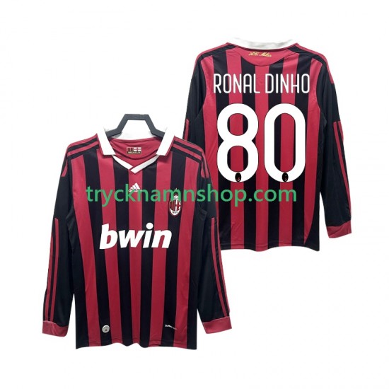 AC Milan RONALDINHO 80 2009 2010 Tröja Retro 1:a Matchställ Män Långärmad