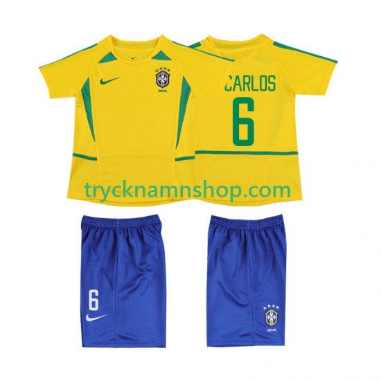 Brasilien Roberto Carlos 6 2002 Tröja Retro 1:a Matchställ Barn Kortärmad
