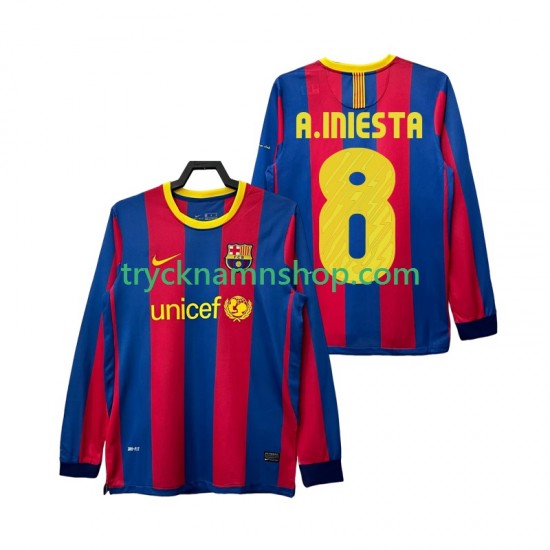FC Barcelona A INIESTA 8 2010 2011 Tröja Retro 1:a Matchställ Män Långärmad