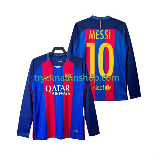FC Barcelona Lionel Messi 10 2016 2017 Tröja Retro 1:a Matchställ Män Långärmad