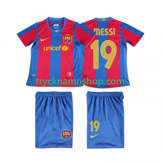 FC Barcelona Lionel Messi 19 2007 2008 Tröja Retro 1:a Matchställ Barn Kortärmad