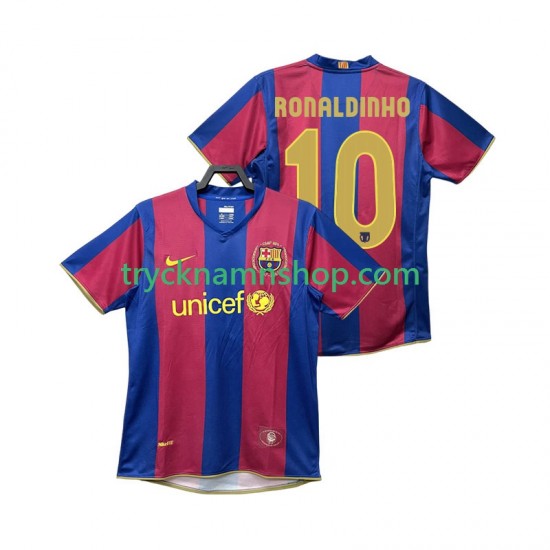 FC Barcelona RONALDINHO 10 2007 2008 Tröja Retro 1:a Matchställ Män Kortärmad