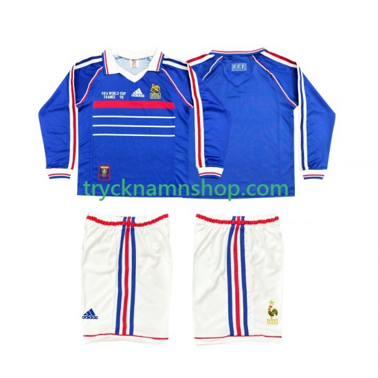 Frankrike 1998 Tröja Retro 1:a Matchställ Barn Långärmad