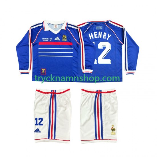 Frankrike Henry 12 1998 Tröja Retro 1:a Matchställ Barn Långärmad