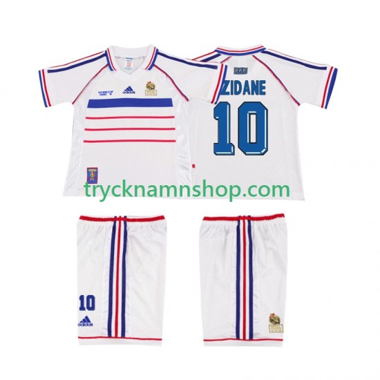 Frankrike ZIDANE 10 1998 Tröja Retro 2:a Matchställ Barn Kortärmad
