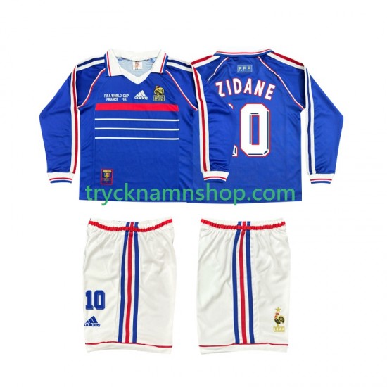Frankrike ZINANE 10 1998 Tröja Retro 1:a Matchställ Barn Långärmad