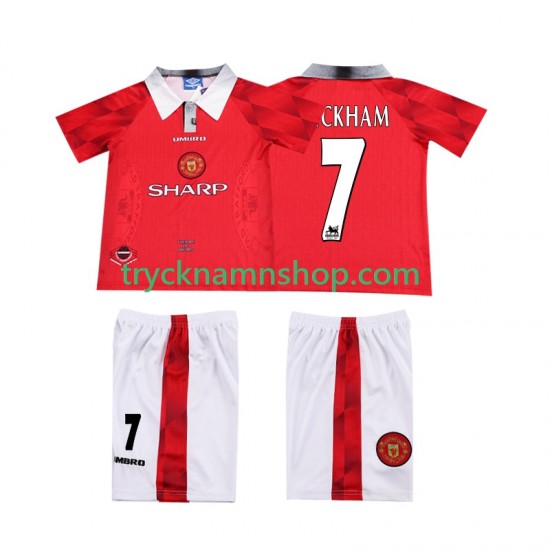 Manchester United BECKHAM 7 1996 1997 Tröja Retro 1:a Matchställ Barn Kortärmad
