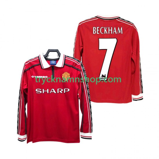 Manchester United BECKHAM 7 1998 1999 Tröja Retro 1:a Matchställ Män Långärmad
