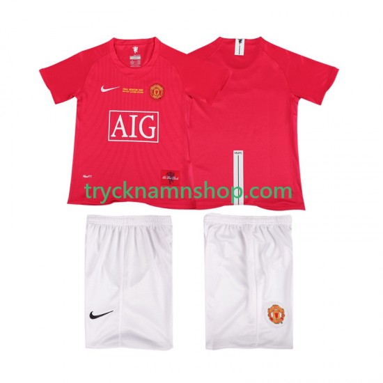 Manchester United Champions League 2007 2008 Tröja Retro 1:a Matchställ Barn Kortärmad