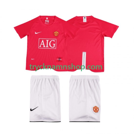 Manchester United Premier League 2007 2008 Tröja Retro 1:a Matchställ Barn Kortärmad