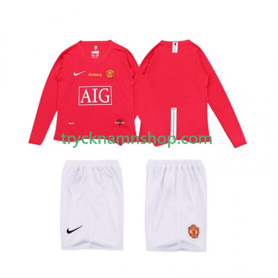 Manchester United Premier League 2008 2009 Tröja Retro 1:a Matchställ Barn Långärmad