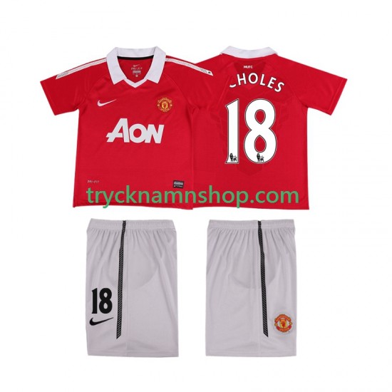 Manchester United SCHOLES 18 2010 2011 Tröja Retro 1:a Matchställ Barn Kortärmad