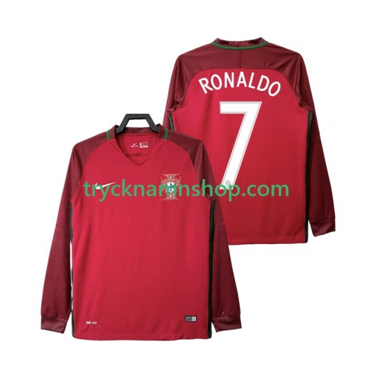 Portugal Cristiano Ronaldo 7 2016 Tröja Retro 1:a Matchställ Män Långärmad