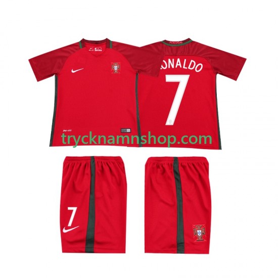 Portugal RONALDO 7 2016 Tröja Retro 1:a Matchställ Barn Kortärmad