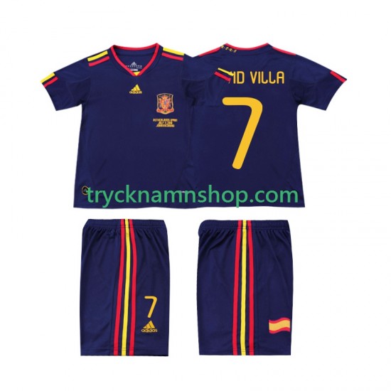 Spanien DAVID VILLA 7 2010 Tröja Retro 2:a Matchställ Barn Kortärmad