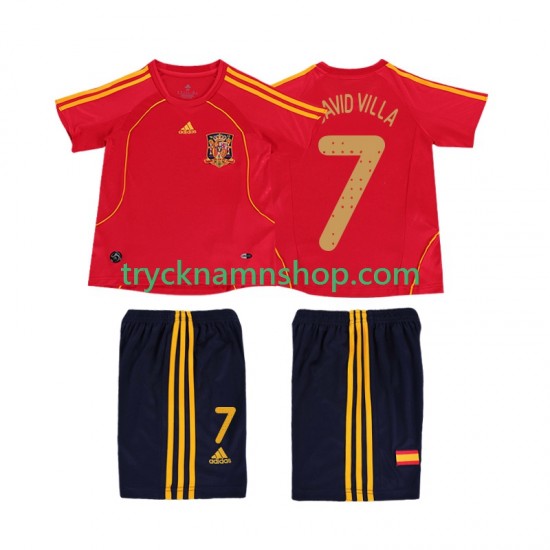 Spanien DAVID VILLA 7 2008 Tröja Retro 1:a Matchställ Barn Kortärmad