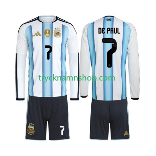 Argentina Rodrigo De Paul 7 VM 2026 Tröja 1:a Matchställ Barn Långärmad