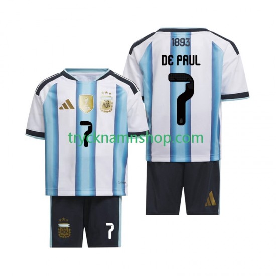 Argentina Rodrigo De Paul 7 VM 2026 Tröja 1:a Matchställ Barn Kortärmad