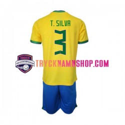 Brasilien Thiago Silva 3 VM 2022 Tröja 1:a Matchställ Barn Kortärmad