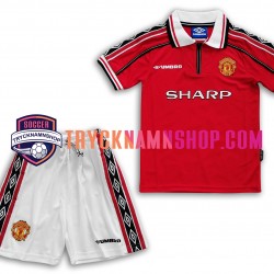 Manchester United 1998-1999 Tröja Retro 1:a Matchställ Barn Kortärmad