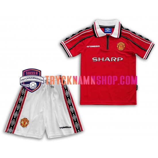 Manchester United 1998-1999 Tröja Retro 1:a Matchställ Barn Kortärmad