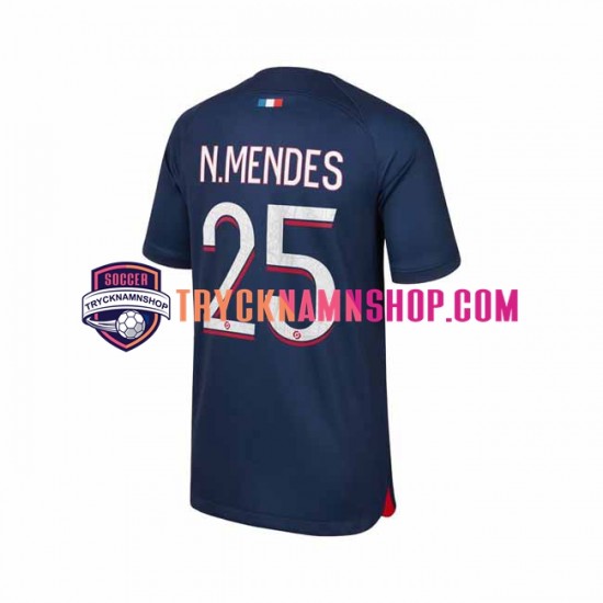 Paris Saint-Germain N.Mendes 25 2023-2024 Tröja 1:a Matchställ Män Kortärmad