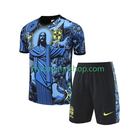 Brasilien JESUS Football Shirts 2024-2025 Blå 1:a Matchställ Barn Kortärmad