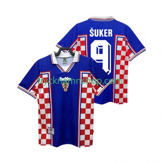 Kroatien SUKER 9 1998 Tröja Retro 2:a Matchställ Män Kortärmad