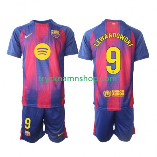 FC Barcelona Robert Lewandowski 9 2025-2026 Tröja 1:a Matchställ Barn Kortärmad