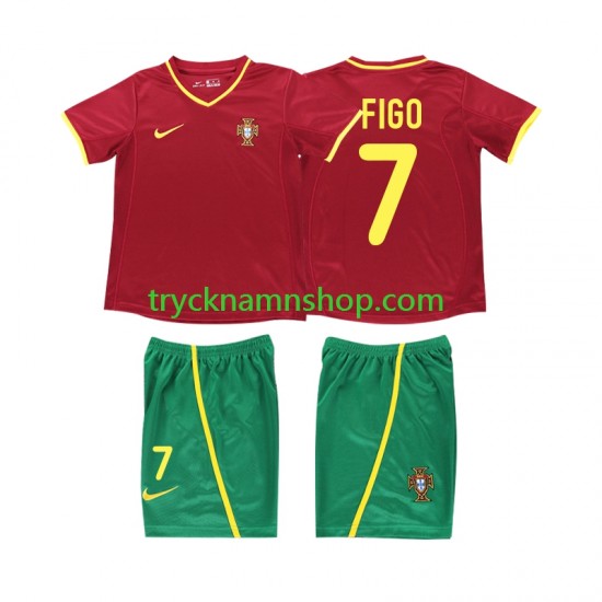 Portugal FIGO 7 2002 Tröja Retro 1:a Matchställ Barn Kortärmad
