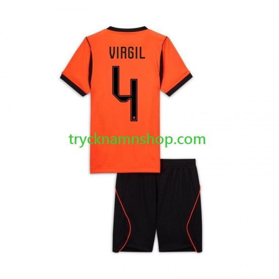 Nederländerna Virgil van Dijk 4 VM 2026 Tröja 1:a Matchställ Barn Kortärmad
