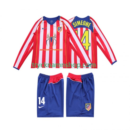 Atlético Madrid SIMEONE 14 2004 2005 Tröja Retro 1:a Matchställ Barn Långärmad
