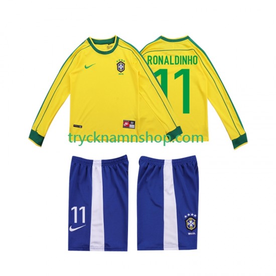 Brasilien RONALDINHO 11 1998 Tröja Retro 1:a Matchställ Barn Långärmad