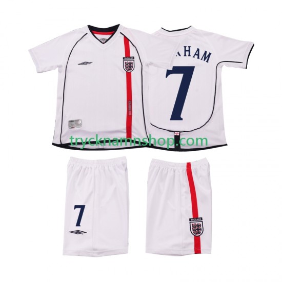 England BECKHAM 7 2002 Tröja Retro 1:a Matchställ Barn Kortärmad