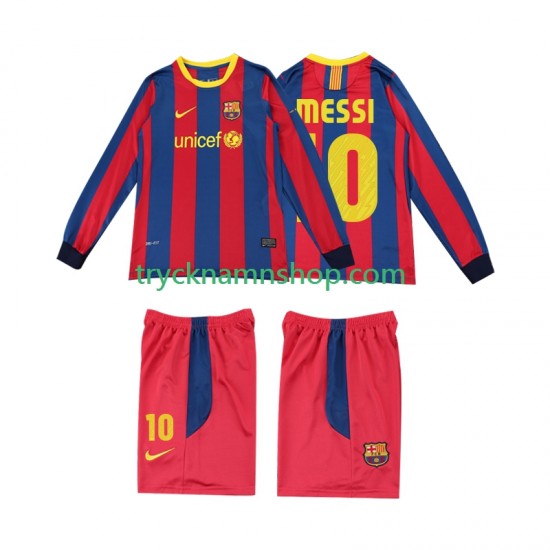FC Barcelona Lionel Messi 10 2010 2011 Tröja Retro 1:a Matchställ Barn Långärmad