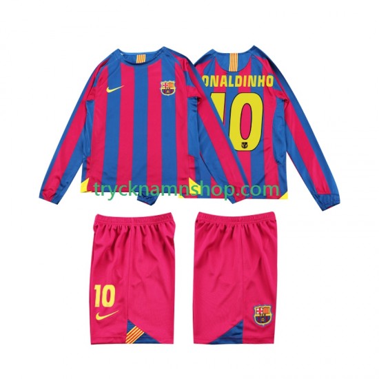 FC Barcelona RONALDINHO 10 2005 2006 Tröja Retro 1:a Matchställ Barn Långärmad