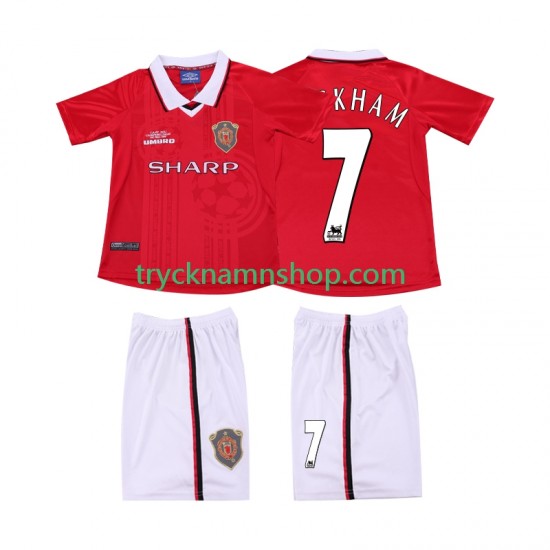 Manchester United BECKHAM 7 1999 2000 Tröja Retro 1:a Matchställ Barn Kortärmad