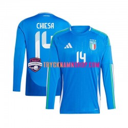 Italien Chiesa 14 Euro 2024 Tröja Blå 1:a Matchställ Män Långärmad